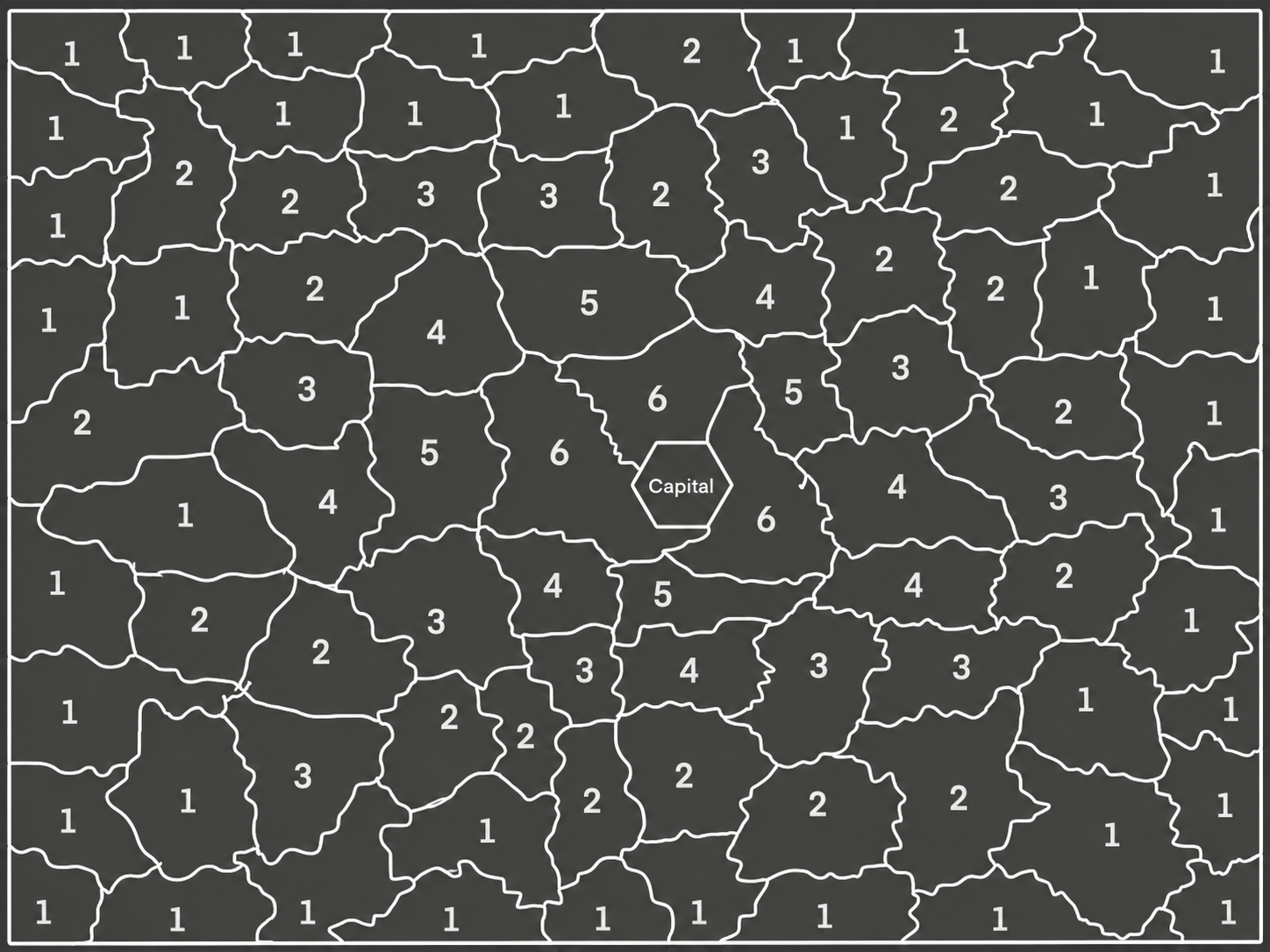Traced State 683 city map with 86 numbered cities and the Capital